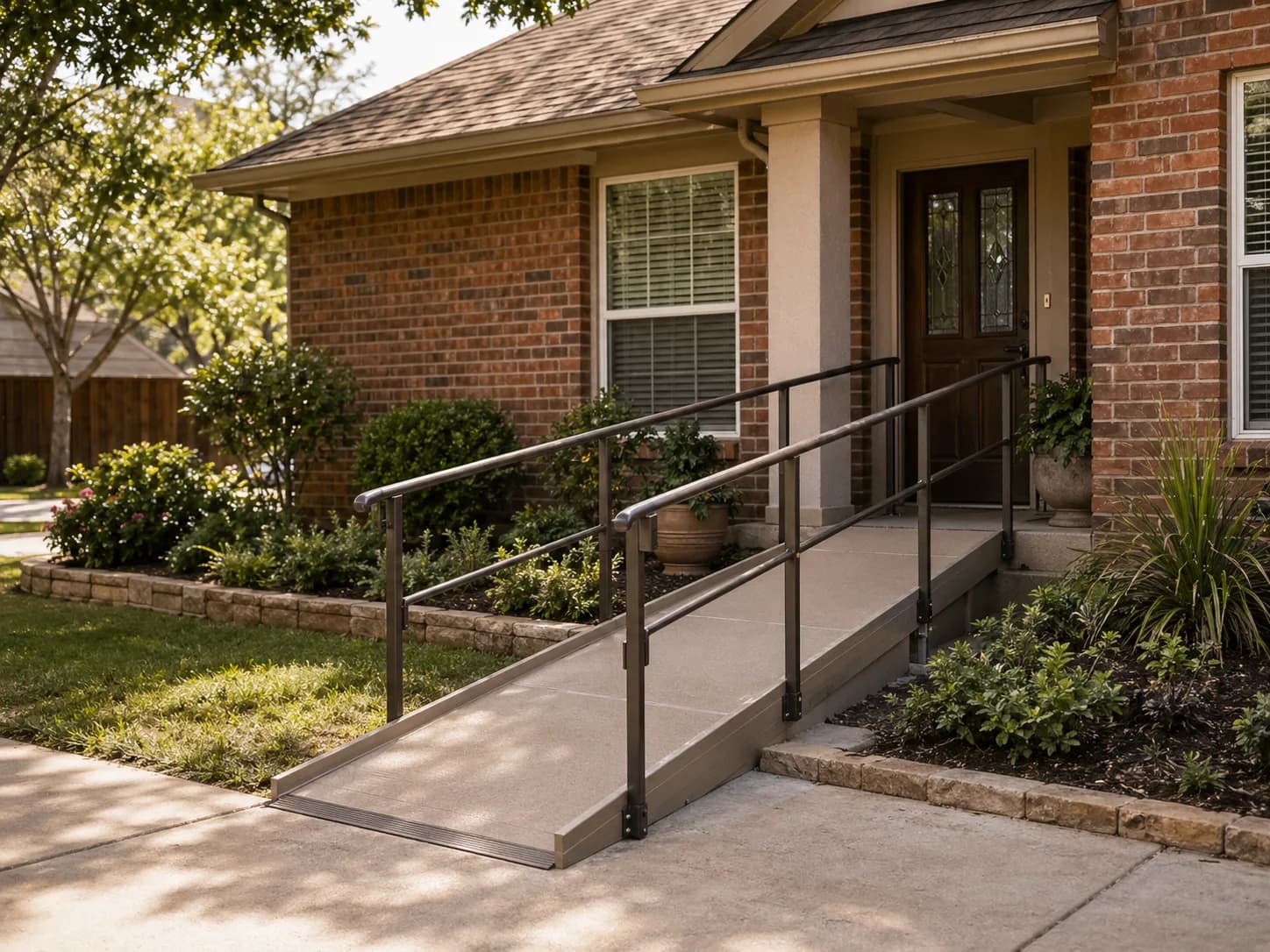 Accessible ramp leading to a front door