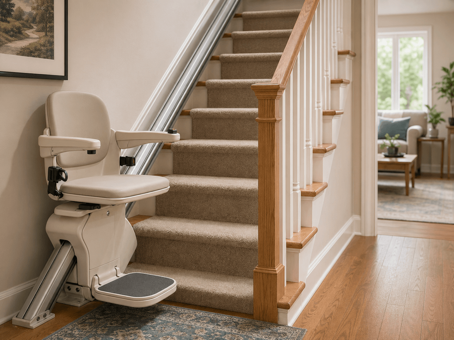 Stairlift installed on an indoor staircase
