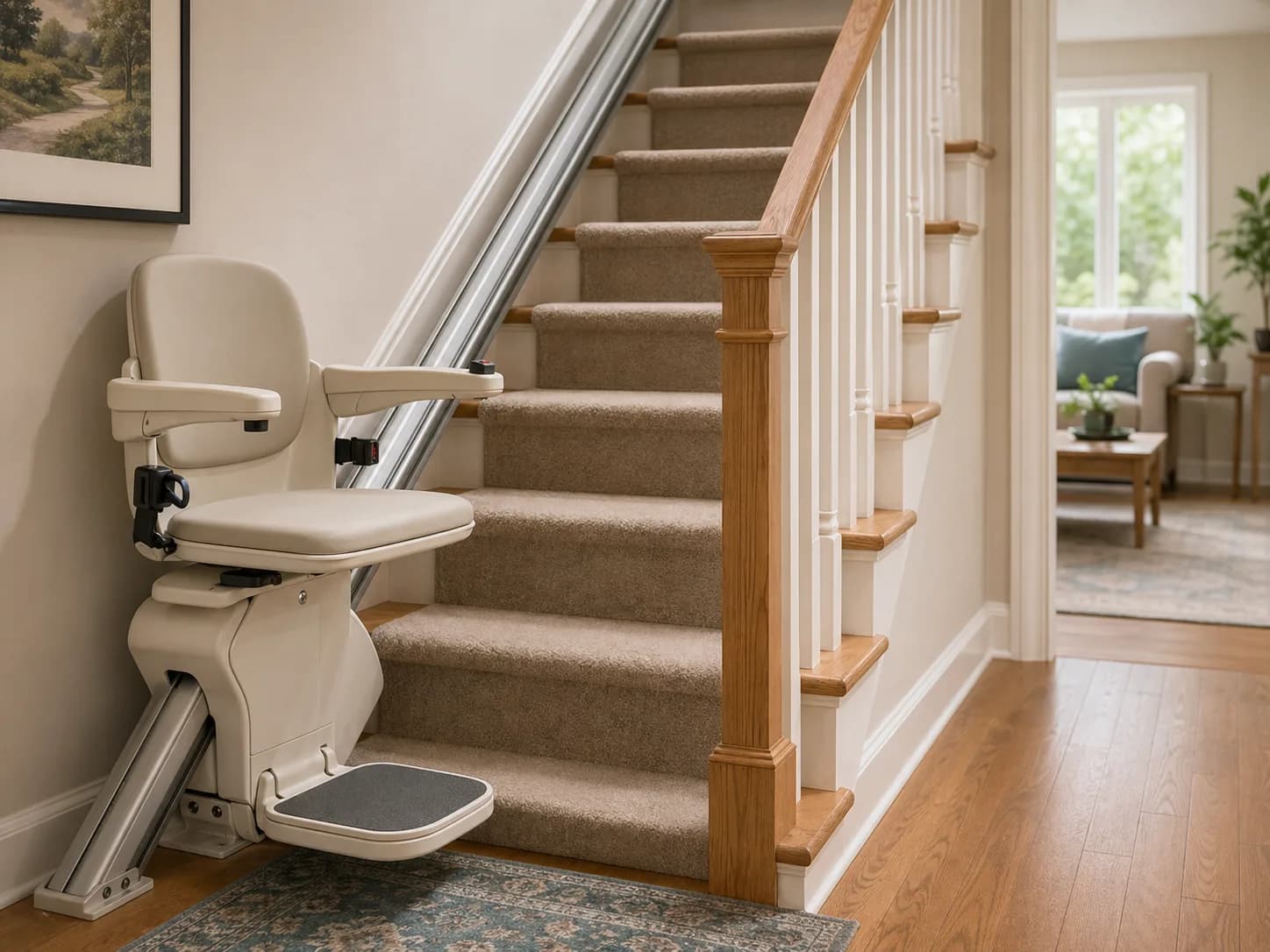 Stairlift installed on an indoor staircase